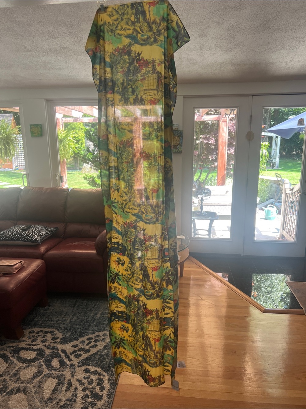 Free People Yellow Tropical Sheer scarf with Green Botanical Print